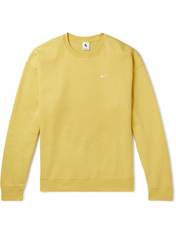 Photo: Nike - Logo-Embroidered Cotton-Blend Jersey Sweatshirt - Yellow