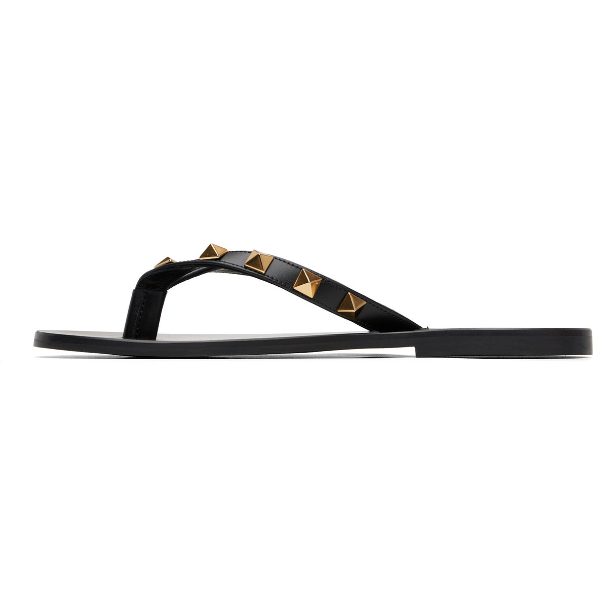 Valentino Garavani Black Rockstud Calfskin Flip-Flops