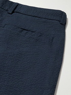 Mr P. - Straight-Leg Pleated Cotton-Blend Seersucker Trousers - Blue