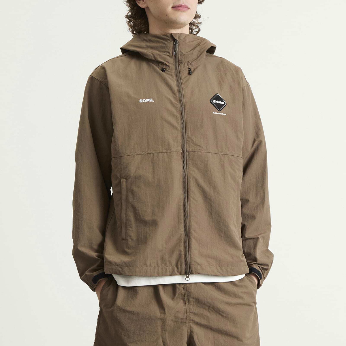 F.C. Real Bristol Men's Nylon Hooded Jacket in Mocha
