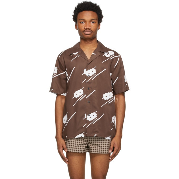 Photo: Ernest W. Baker Brown and White Floral Bowling Short Sleeve Shirt