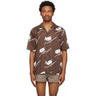 Ernest W. Baker Brown and White Floral Bowling Short Sleeve Shirt