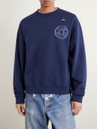 Acne Studios - Franziska Oversized Distressed Logo-Print Cotton-Blend Jersey Sweatshirt - Blue