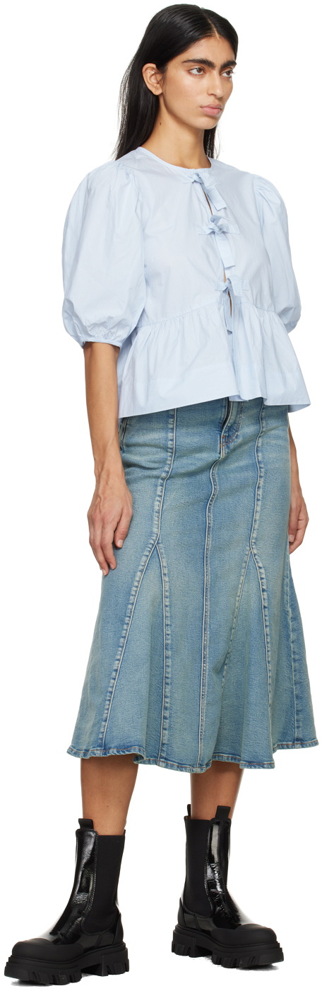 新品ブルレアBluelea Spun Organdy Peplum Blouse GANNI Blue Peplum Blouse GANNI