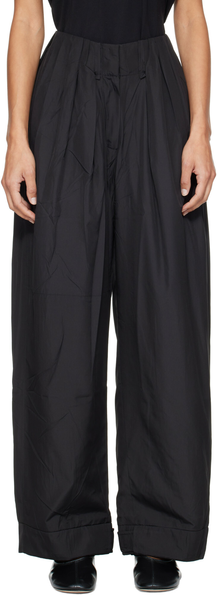 OPEN YY Black Fluid Full Gather Trousers