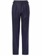 Thom Sweeney - Slim-Fit Straight-Leg Pleated Cotton-Blend Trousers - Blue