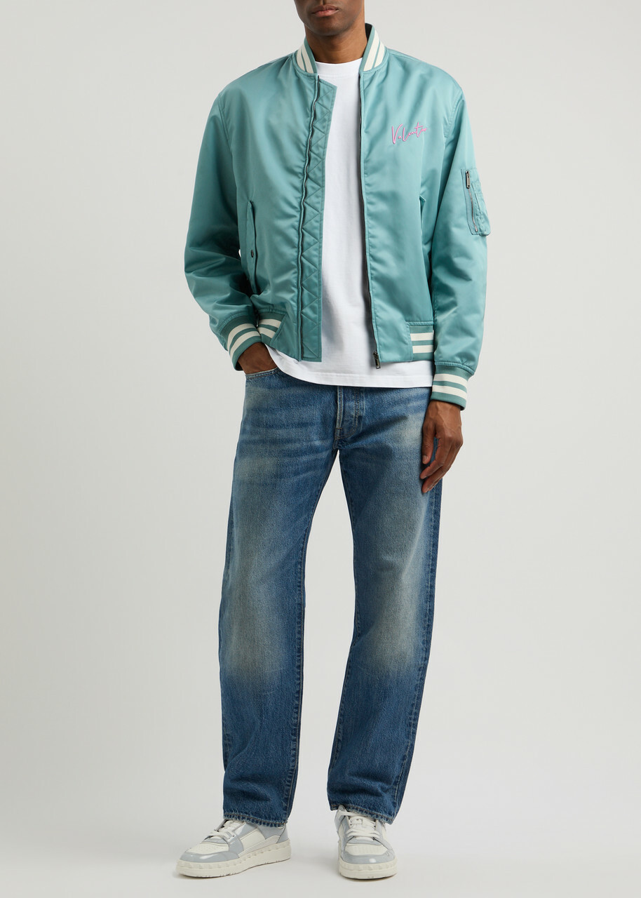 Valentino Logo-embroidered Nylon Bomber Jacket Stone
