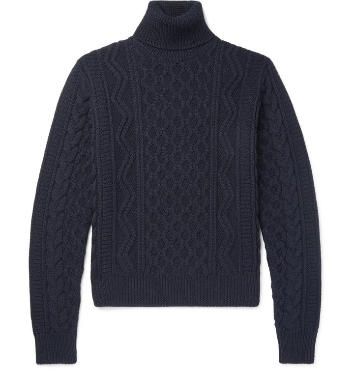Photo: Saint Laurent - Cable-Knit Wool Rollneck Sweater - Men - Midnight blue