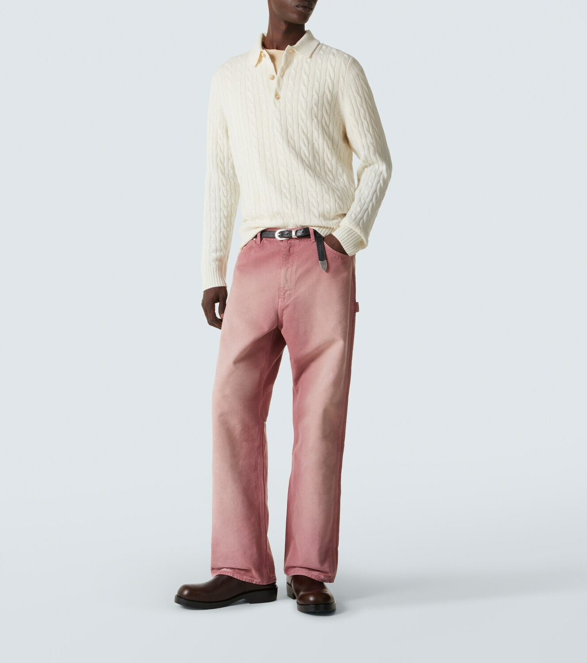 Arch4 Cable-knit cashmere polo sweater