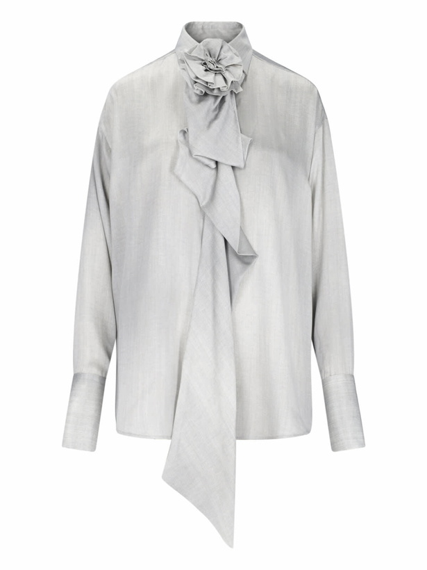 Photo: Ermanno Scervino Grey Silk Satin Shirt With Bow At The Neck