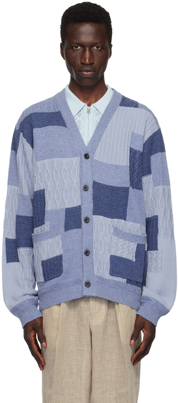 Photo: BEAMS PLUS Blue Patchwork Cardigan