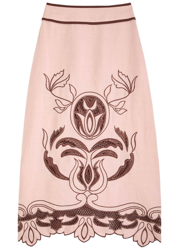Photo: Lug Von Siga Rosalie Embroidered Linen Midi Skirt Pink