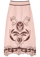 Lug Von Siga Rosalie Embroidered Linen Midi Skirt Pink