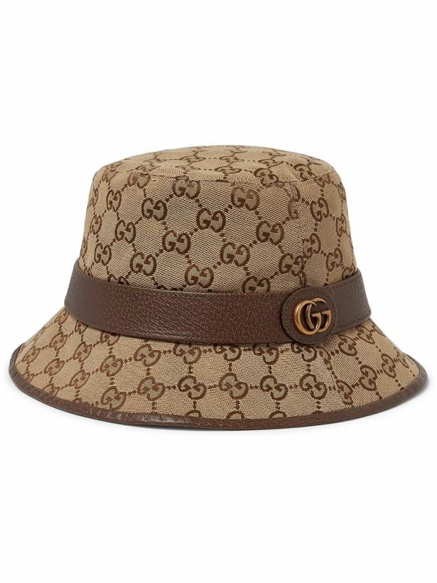 Photo: GUCCI - Leather-Trimmed Monogrammed Canvas Bucket Hat - Brown