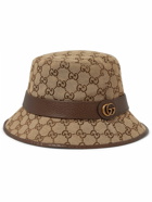 GUCCI - Leather-Trimmed Monogrammed Canvas Bucket Hat - Brown