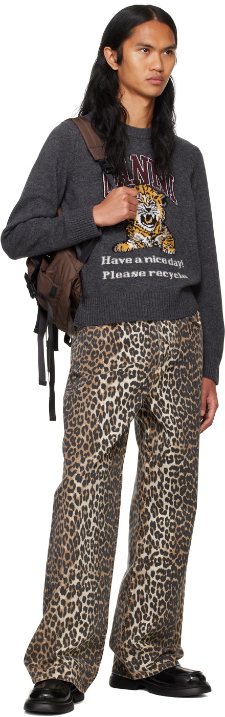 GANNI Gray Graphic Tiger Sweater