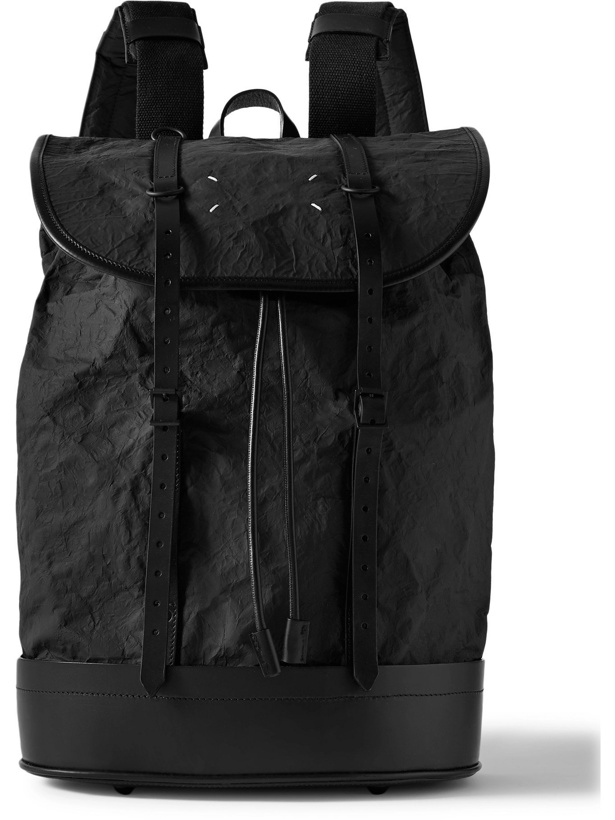 Photo: MAISON MARGIELA - Leather-Trimmed Crinkled-Shell Backpack