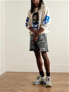 RRR123 - Gym Bag Straight-Leg Logo-Print Paint-Splattered Cotton-Jersey Drawstring Shorts - Black