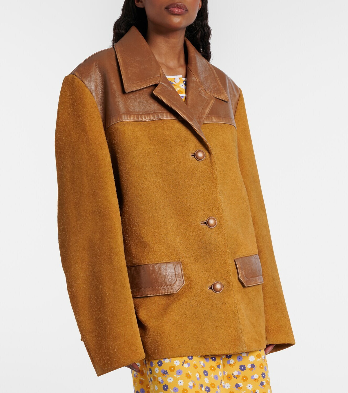 Miu Miu Leather-trimmed oversized suede jacket