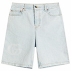 Gucci Men's Bleach Wash Denim Shorts in Light Blue/Ivory