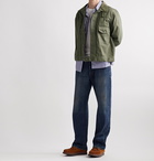 Engineered Garments - Camp-Collar Corduroy-Trimmed Herringbone Cotton-Twill Trucker Jacket - Green