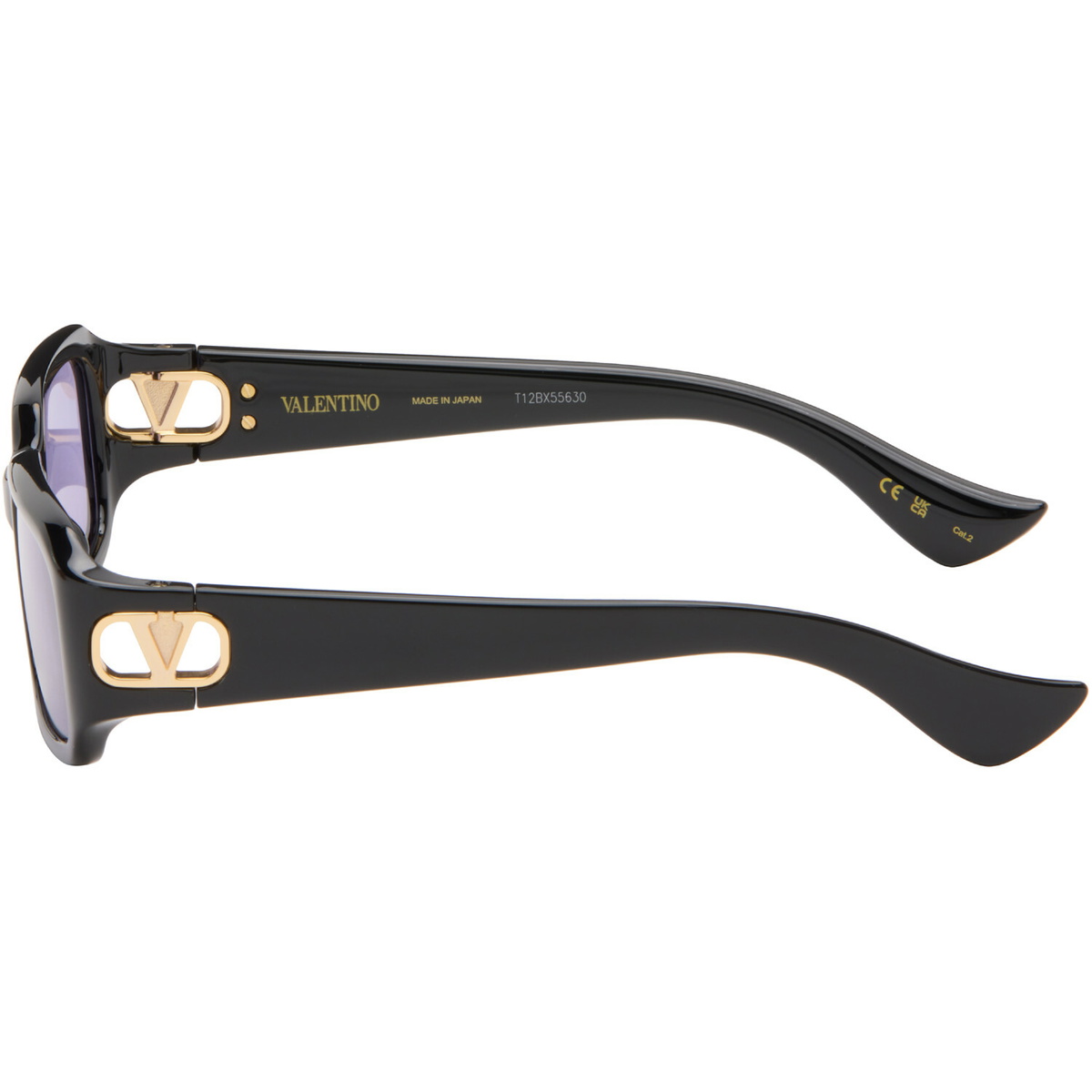Valentino Black Rectangular Acetate Sunglasses