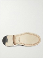 VINNY's - Suede-Trimmed Croc-Effect Leather Backless Loafers - Black