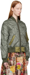 R13 Khaki Refurbished Quilt Bomber Jacket