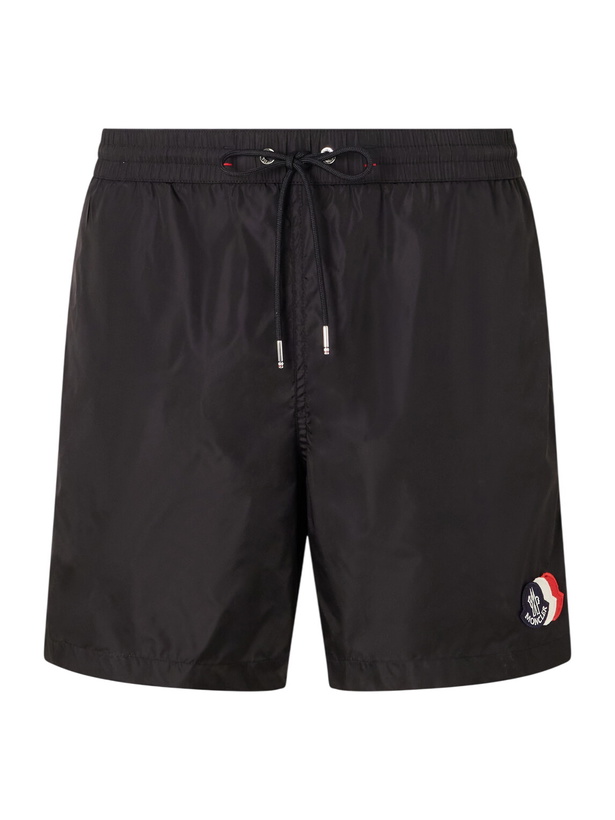 Photo: Moncler - Slim-Fit Mid-Length Logo-Appliquéd Swim Shorts - Black