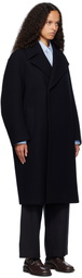 AURALEE Navy Sponge Wool Melton Double-Breasted Coat