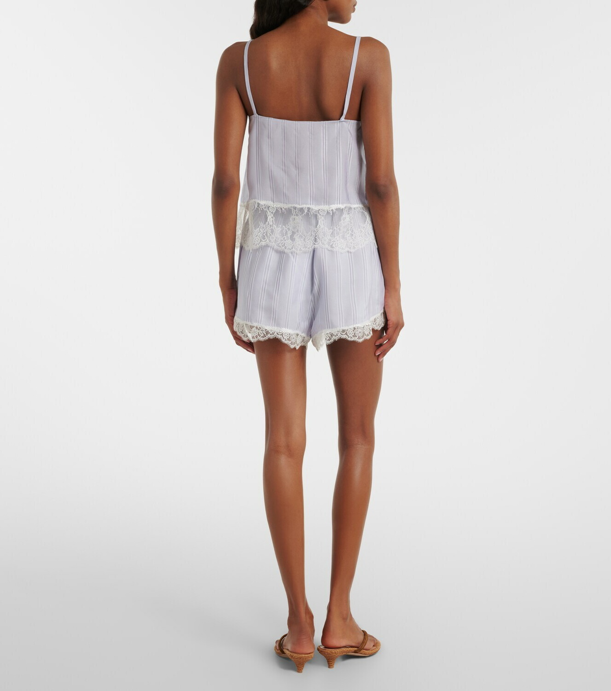 Frame Stripe Lace silk shorts