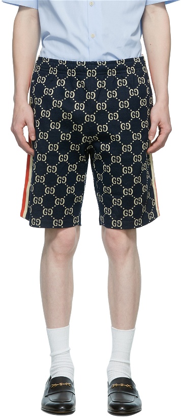 Photo: Gucci Navy GG Jacquard Shorts