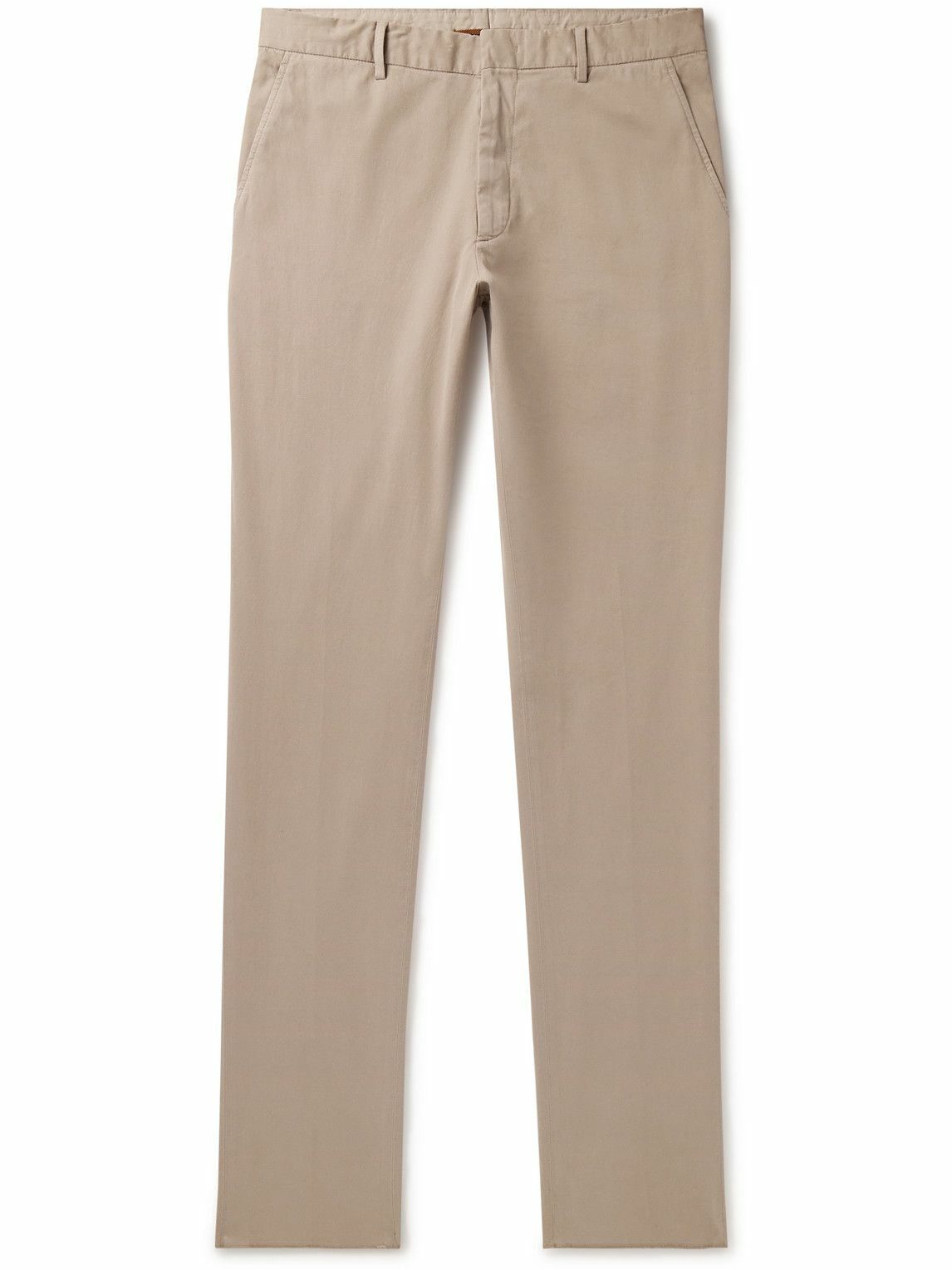 Zegna - Slim-Fit Straight-Leg Stretch-Cotton Twill Trousers - Neutrals