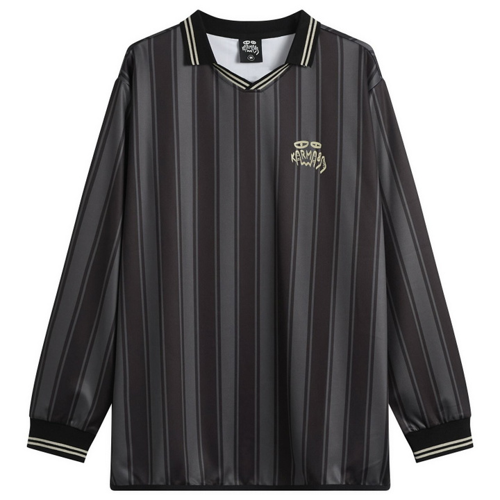 Photo: Karma8a Men's Stripe Long Sleeve Polo T-Shirt in Brown