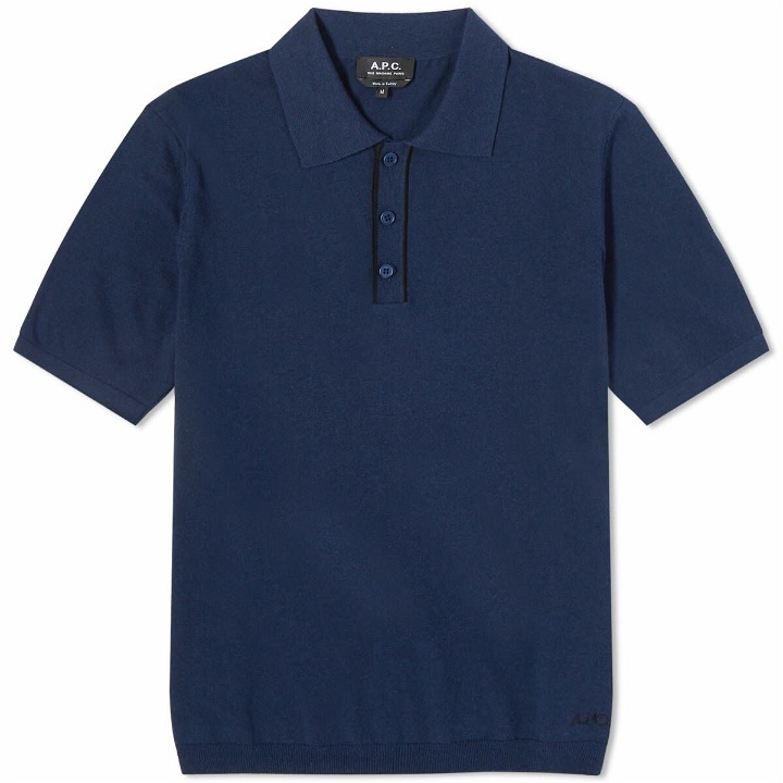 Photo: A.P.C. Men's Jacky Embroidered Logo Knitted Polo Shirt in Marine