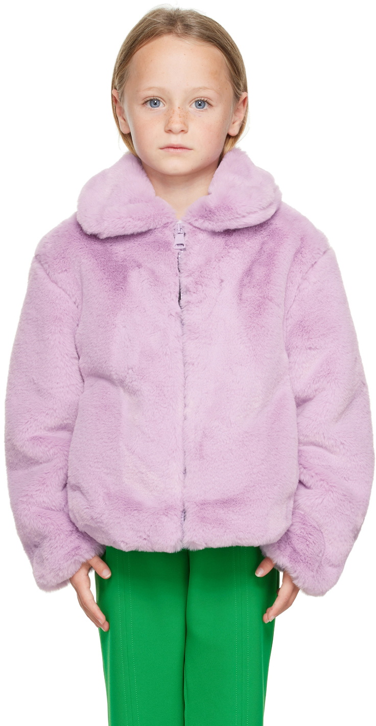 MSGM Kids Kids Purple Zip Faux-Fur Jacket