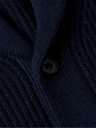 Hartford - Shawl-Collar Ribbed Wool and Cashmere-Blend Cardigan - Blue