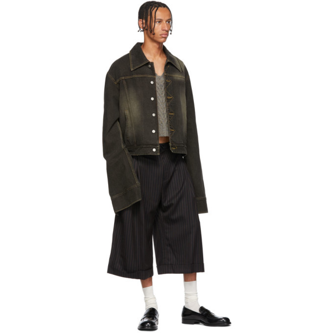 Chin Mens Black Striped Cropped Culotte Trousers