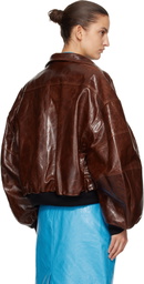 WILLY CHAVARRIA Brown Leather Ruff Rider Jacket