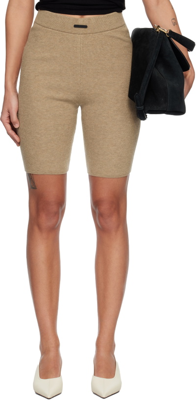 Photo: Fear of God ESSENTIALS Beige Rib Knit Bike Shorts
