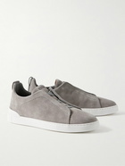 Zegna - Triple Stitch Suede Sneakers - Gray