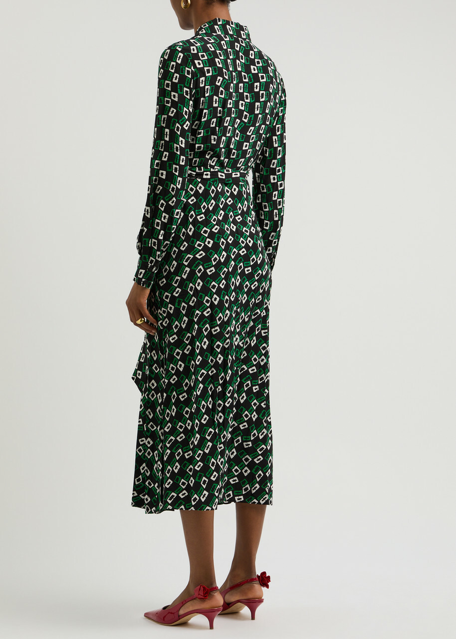 Diane Von Furstenberg Tori Printed Midi Wrap Dress Black