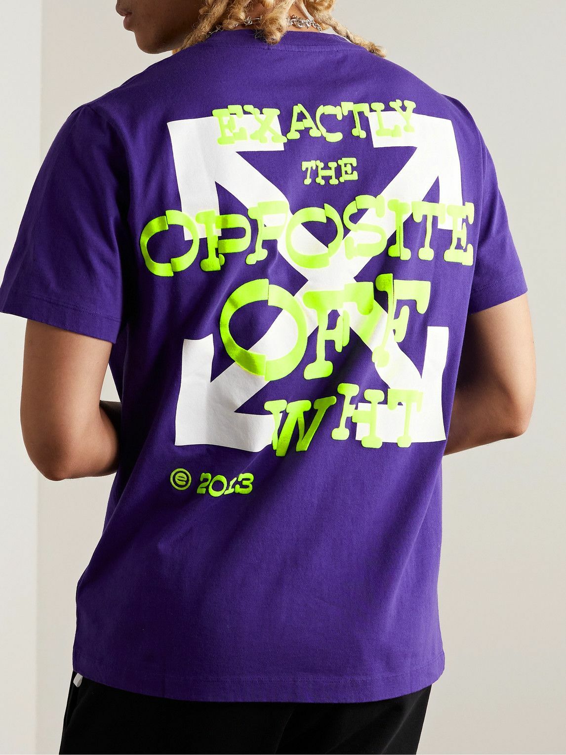 Off-White - Logo-Flocked Cotton-Jersey T-Shirt - Purple