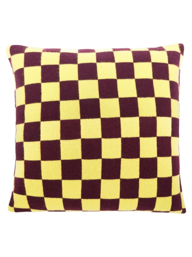 Photo: The Elder Statesman Yellow And Red Checkerboard Cashmere Cushion