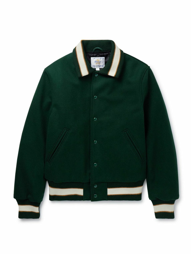 Photo: Golden Bear - Byron Striped Padded Wool-Blend Felt Varsity Jacket - Green