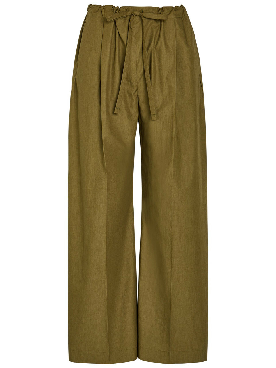 Another Tomorrow Drawstring Straight-leg Cotton-poplin Trousers Dark Green