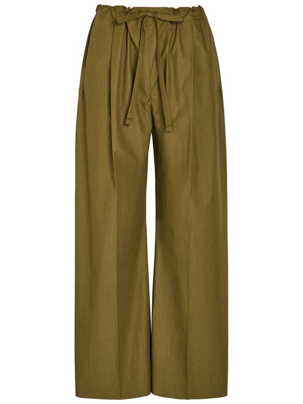 Photo: Another Tomorrow Drawstring Straight-leg Cotton-poplin Trousers Dark Green