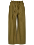 Another Tomorrow Drawstring Straight-leg Cotton-poplin Trousers Dark Green