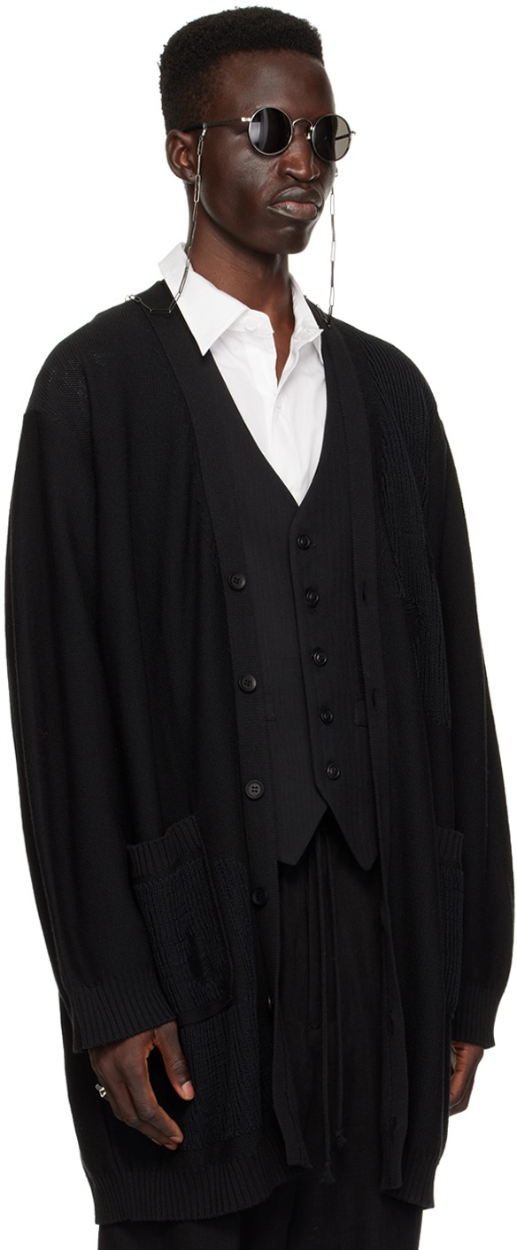 YOHJI YAMAMOTO Black Distressed Cardigan Yohji Yamamoto