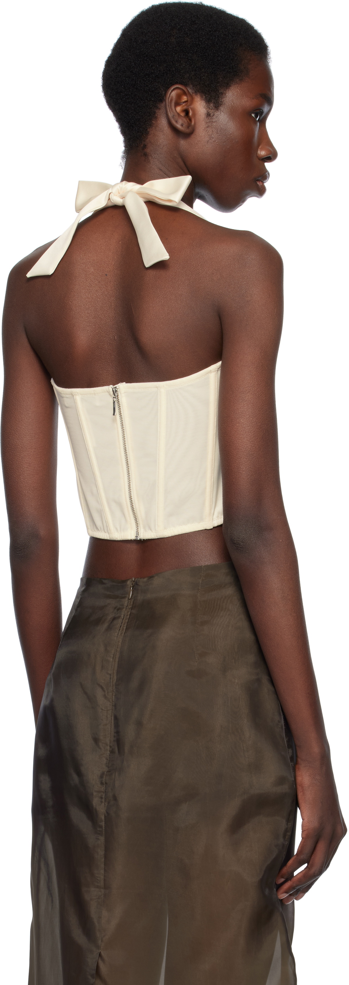 Fleur du Mal Off-White Satin Halter Corset Top